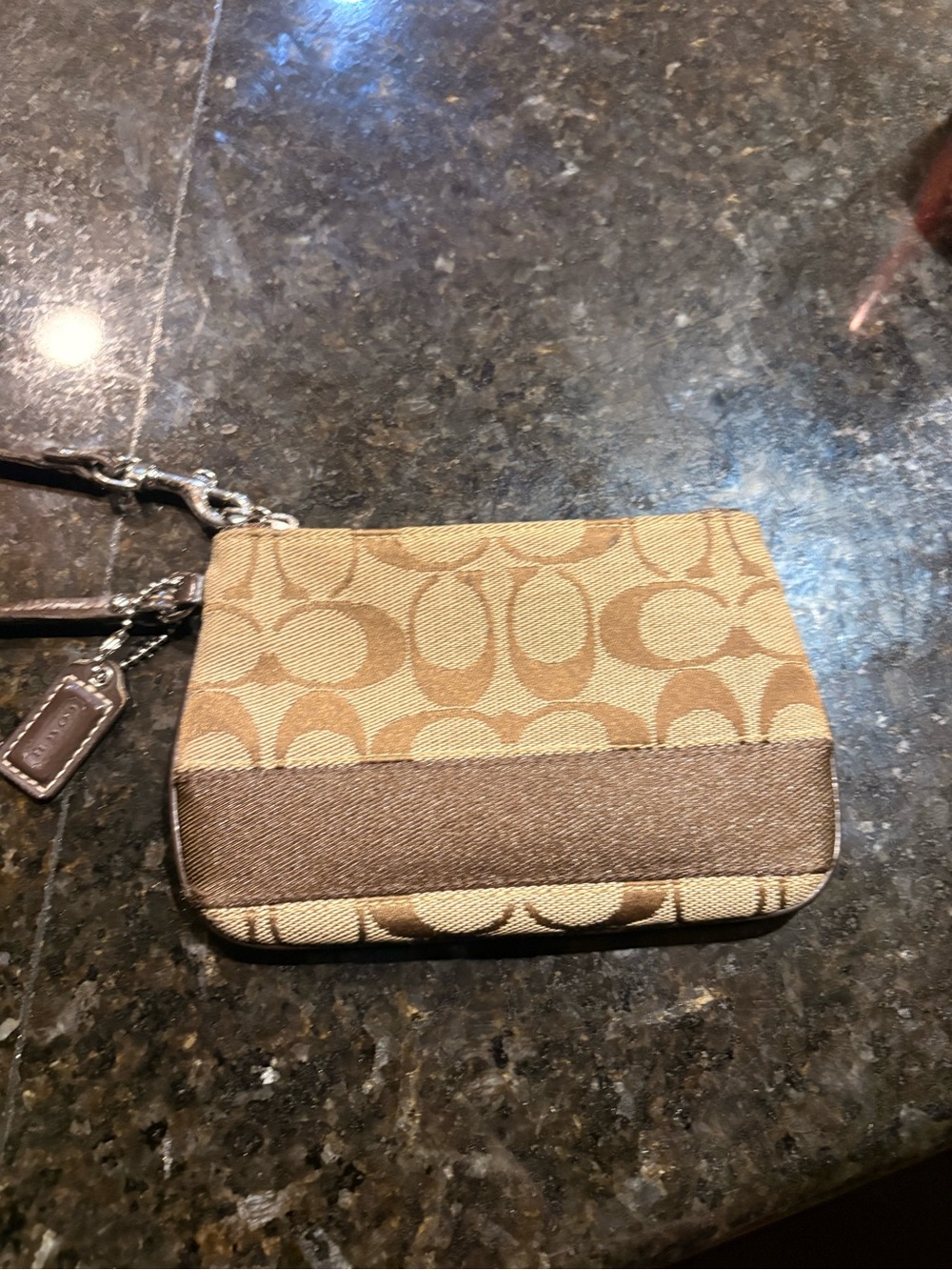 Coach Tan and Brown Signature Canvas Wristlet